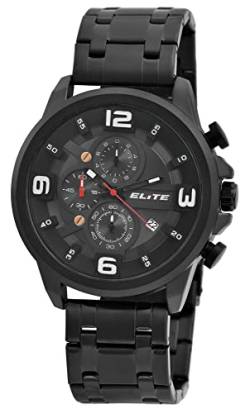 Excellanc Elite Herrenuhr Schwarz Analog Datum Chronograph Metall Quarz 3 Bar Armbanduhr von Excellanc