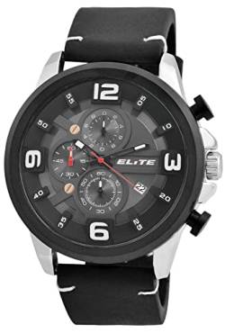 Excellanc Elite Herrenuhr Schwarz Grau Analog Datum Chronograph Kunst-Leder Quarz 3 Bar Armbanduhr von Excellanc