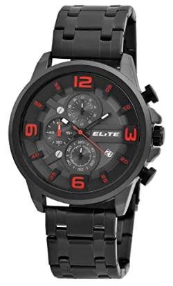 Excellanc Elite Herrenuhr Schwarz Rot Analog Datum Chronograph Metall Quarz 3 Bar Armbanduhr von Excellanc