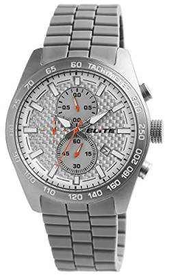 Excellanc Elite Herrenuhr Silber Grau Analog Datum Chronograph Silikon Quarz 5 Bar Armbanduhr von Excellanc