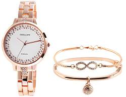 Excellanc Geschenkset-Damen Uhr Gliederarmband Armreif Armband Strass 1800217 (roségoldfarbig) von Excellanc