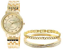 Excellanc Geschenkset-Damen Uhr Gliederarmband Armreif Armband Strass 1800218 (goldfarbig) von Excellanc