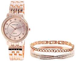 Excellanc Geschenkset-Damen Uhr Gliederarmband Armreif Armband Strass 1800218 (roségoldfarbig) von Excellanc