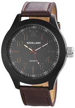 Excellanc Große XXL Herren Armband Uhr Schwarz Braun Analog Leder Imitat Quarz 9295071000171 von Excellanc