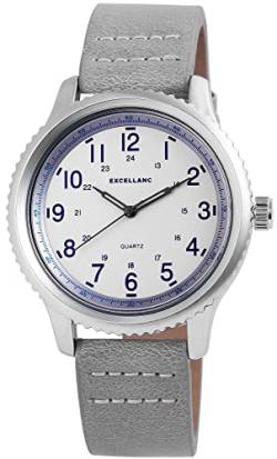 Excellanc Herren Analog Armbanduhr mit Quarzwerk 295122500007 und Metallgehäuse mit Kunstlederarmband in Grau und Dornschließe Ziffernblattfarbe Weiß Bandgesamtlänge 24 cm Armbandbreite 20 mm von Excellanc