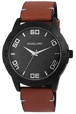 Excellanc Herren Armband Uhr Schwarz Braun Analog Leder Imitat Quarz 9295071000187 von Excellanc