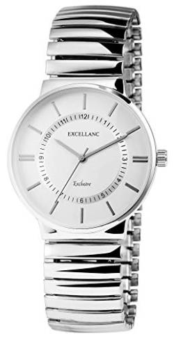 Excellanc – Herren Armbanduhr Metallzugband Stretch Analog Quarz elegant 1700012 (Silberfarben/Weiß) von Excellanc