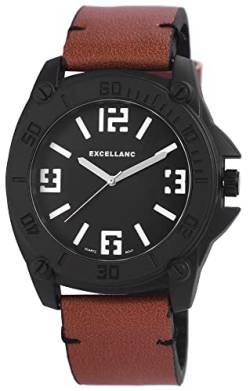 Excellanc Herren Armbanduhr Schwarz Braun Analog Leder Imitat Quarz Männer 9295071000188 von Excellanc