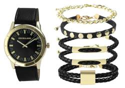 Excellanc Herren-Schmuckset Kunstleder Armbanduhr Armbänder 2900225 (schwarz goldfarbig) von Excellanc