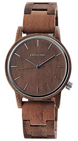 Excellanc Herren-Uhr Holz Gliederarmband Faltschließe Analaog Quarz 2800052 (Walnussholz) von Excellanc