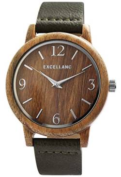 Excellanc Herren-Uhr Holz Kunstleder Armband Dornschließe Analog 2900199 (grün Sandelholz) von Excellanc