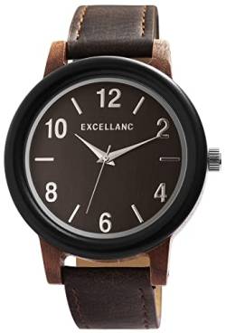 Excellanc Herren-Uhr Holz Kunstleder Armband Dornschließe Analog 2910024 (Dunkelbraun Walnussholz) von Excellanc