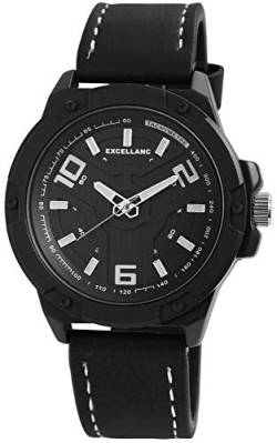 Excellanc Herren-Uhr Kunstleder Armband Dornschließe Analog Quarz 2900088 (schwarz grau) von Excellanc