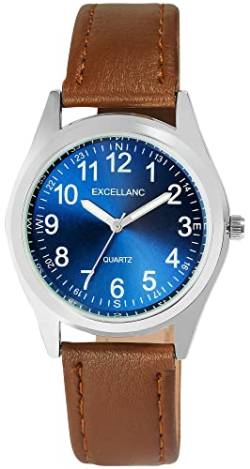 Excellanc Herren-Uhr Kunstleder Dornschließe Leuchtzeiger Analog Quarz 2900227 (braun blau) von Excellanc