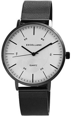 Excellanc Herren-Uhr Meshband Edelstahl Hakenverschluss Analog Quarz 2300013 (schwarz/silberfarbig) von Excellanc