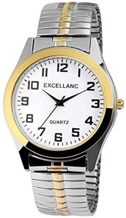 Excellanc Herren-Uhr Zugband Edelstahl Comfort fit Analog Quarz 2700001 (silberfarbig goldfarbig weiß) von Excellanc
