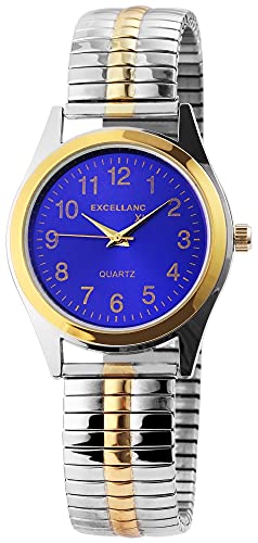 Excellanc Herren-Uhr Zugband Edelstahl Comfort fit Analog Quarz 2700013 (silberfarbig goldfarbig blau) von Excellanc