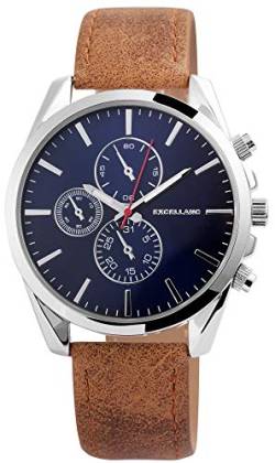 Excellanc Herrenuhr Blau Braun Analog Chrono-Look Metall Kunst-Leder Quarz Armbanduhr von Excellanc