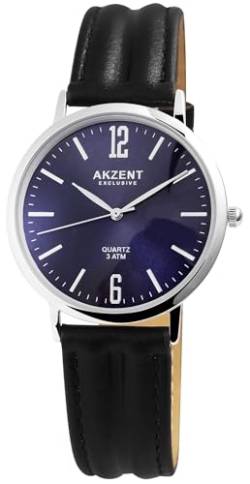 Excellanc Herrenuhr Blau Schwarz Analog Kunst Leder 3ATM Quarz 92900146002 von Excellanc