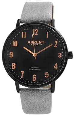 Excellanc Herrenuhr Grau Schwarz Rosègold Analog Kunst Leder 3ATM Quarz 92900190003 von Excellanc