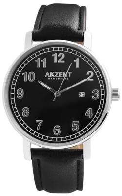 Excellanc Herrenuhr Schwarz Analog Datum Kunst Leder 3ATM Quarz 92900188003 von Excellanc