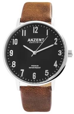 Excellanc Herrenuhr Schwarz Braun Analog Kunst Leder 3ATM Quarz 92900190006 von Excellanc