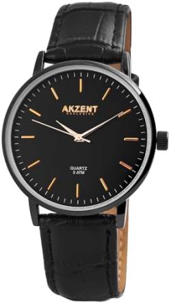 Excellanc Herrenuhr Schwarz Rosègold Analog Kunst Leder 3ATM Quarz 92900117001 von Excellanc