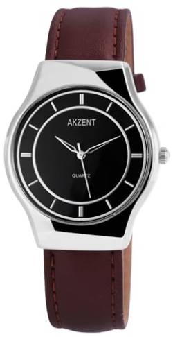 Excellanc Herrenuhr Schwarz Silber Braun Analog Kunst Leder 3ATM Quarz 9SS7221000062 von Excellanc