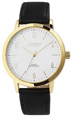 Excellanc Herrenuhr Weiß Schwarz Gold Analog Kunst Leder 3ATM Quarz 92900201002 von Excellanc