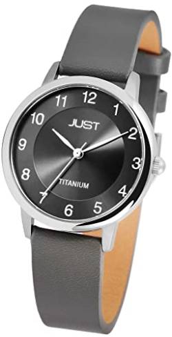 Excellanc Just Damen Armband Uhr Grau Analog Titan Echt Leder 5ATM Quarz 9JU10186001 von Excellanc