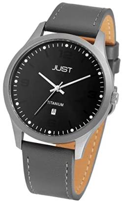 Excellanc Just Herren Armband Uhr Grau Analog Datum Titan Echt Leder 5ATM Quarz 9JU20190002 von Excellanc