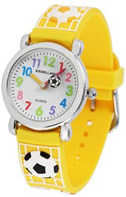 Excellanc Kinder Armband Uhr Weiß Gelb Fußball Tor Lernuhr Jungen Mädchen Kids 94500027002 von Excellanc