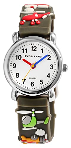 Excellanc Kinder-Uhr Silikon Junge Mädchen Flugzeuge Flieger Lernuhr Analog 4500035 (grau) von Excellanc