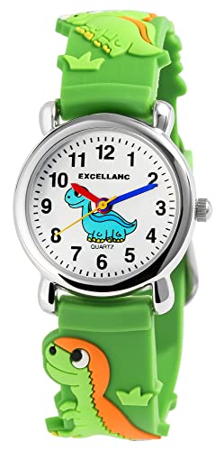 Excellanc Kinder-Uhr Silikon Junge Mädchen Musik Dinosaurier Lernuhr Analog Quarz 4500038 (grün) von Excellanc