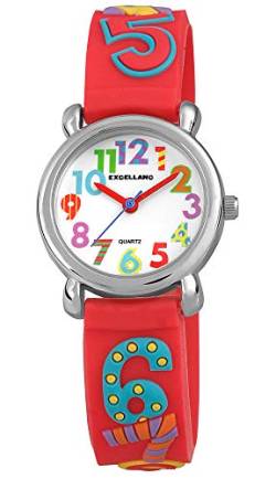 Excellanc Kinder-Uhr Silikonarmband Dornschließe Lernuhr Analog Quarz 4500020 (rot) von Excellanc