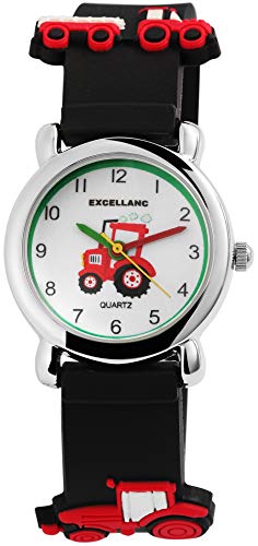 Excellanc Kinderuhr Weiß Schwarz Rot Traktor Silikon Armbanduhr von Excellanc