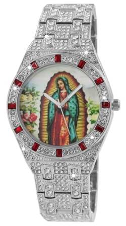 Excellanc King Star Herren Armband Uhr Maria Christentum Religion Motiv Silber Rot Metall Strass Kristalle Analog Quarz Männer 92800055002 von Excellanc