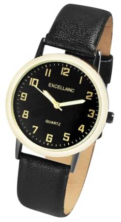 Excellanc Klassische Basic Armband Uhr Schwarz Gold Analog Kunst Leder Quarz Männer 92900230004 von Excellanc