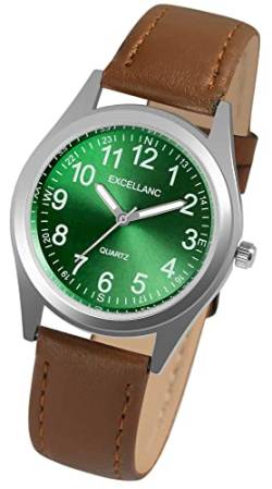 Excellanc Klassische Basic Herren Armband Uhr Grün Braun Analog Kunst Leder Quarz Männer 92900227007 von Excellanc