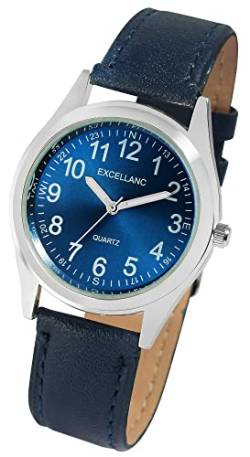 Excellanc Klassische Basic Herren Armbanduhr Blau Analog Leder Imitat Quarz Männer 92900227004 von Excellanc