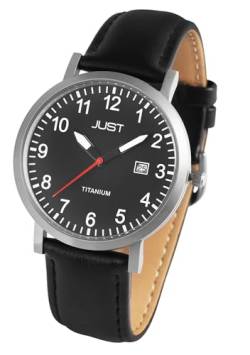 Excellanc Klassische Herrenuhr Schwarz Analog Datum Titan Echt Leder Quarz 5ATM Männer 9JU20041001 von Excellanc