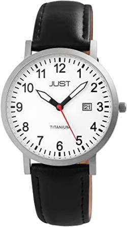 Excellanc Klassische Herrenuhr Weiß Schwarz Analog Datum Titan Echt Leder Quarz 5ATM Männer 9JU20041004 von Excellanc