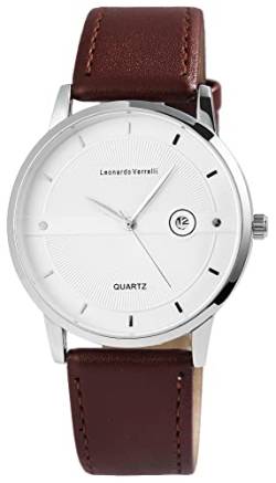 Excellanc Leonardo Verrelli Modische Herrenuhr Weiß Braun Analog Datum Kunst Leder Quarz 92900206002 von Excellanc