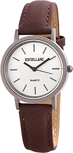 Excellanc Mode Damen Armband Uhr Silber Braun Leder Imitat Analog Quarz 9293022600128 von Excellanc