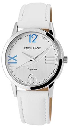 Excellanc Mode Damen Armband Uhr Weiß Silber Leder Imitat Analog Quarz 9195223000035 von Excellanc
