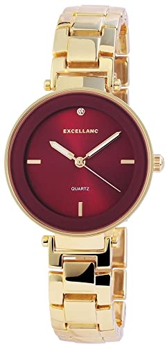 Excellanc Mode Design Damen Armband Uhr Rot Gold Strass Analog Metall Quarz 9180505000038 von Excellanc