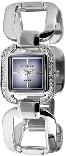 Excellanc Modische Damen Armband Uhr Blau Silber Strass Analog Metall Quarz 9180323000026 von Excellanc