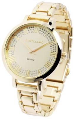 Excellanc Modische Damen Armband Uhr Gold Römische Ziffern Strass Kristalle Analog Metall Frauen Quarz 91800083002 von Excellanc