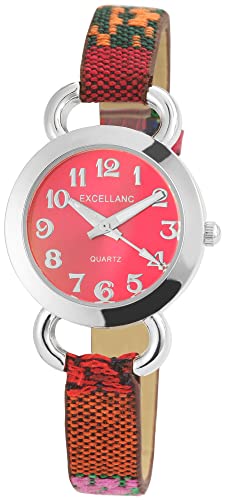 Excellanc Modische Damen Armband Uhr Rot Braun Bunt Analog Textil Quarz 9195025000168 von Excellanc
