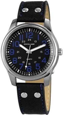 Excellanc Modische Damen Armband Uhr Schwarz Blau Analog Kunst Leder Quarz 9195071200156 von Excellanc